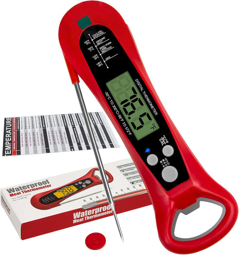 Instant Read Digital Meat Thermometer for Cooking and Baking - Accurate Food Thermometer for Ovens and Grills Red...