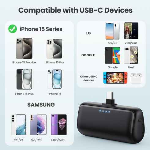 Small Portable Charger USB C Power Bank 3500mAh, PD Fast Charging Mini Battery Pack with USB-C Connector, Compatible with iPhone 15/15 Plus/15 Pro...