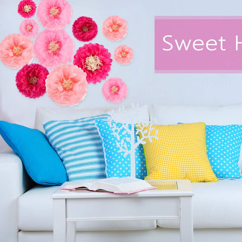 Gejoy 12 Pieces Pink Paper Flowers Tissue Pom Poms Giant Tissue Paper Chrysanth Fiesta Flowers DIY Crafting for Wedding Backdrop Bridal Baby Showe...