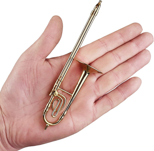 Dselvgvu Copper Miniature Trombone with Stand and Case Mini Musical Instrument Miniature Dollhouse Model Mini Trombone Home Decoration … (5.91"x1....
