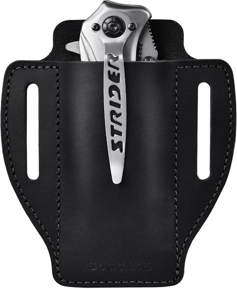 Knife Sheath for Belt, SOGCASE Compact EDC Leather Sheath, Folding Knife Holder, Pocket Knife Holster Compatibility with Praxis Flipper, 110/112 R...