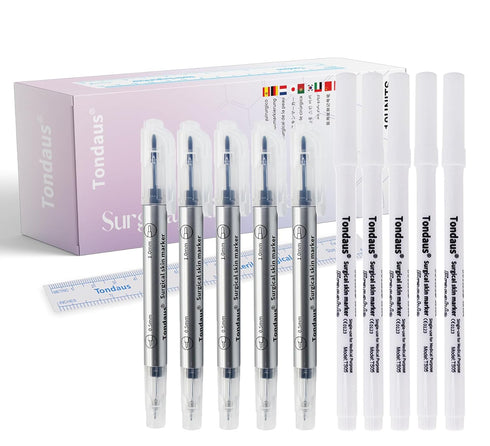 Surgical Skin Marker Professional 10Pcs Sterile Tattoo Stencil Tip Markers Pen Scribes with Paper Ruler Individually Wrapped White Violet for Micr...