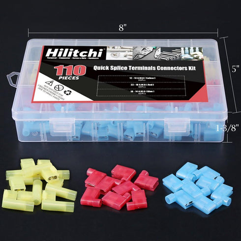 Hilitchi 110pcs 22-18 18-14 12-10 Gauge Nylon Flag Spade Female Insulated Quick Disconnects Electrical Crimp Terminals Connector Assortment Set...