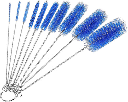 CiaraQ Bottle Cleaning Brushes, 8 Inch Nylon Tube Brush Set, Cleaner for Narrow Neck Bottles Cups with Hook, Set of 10pcs. Navy Blue...