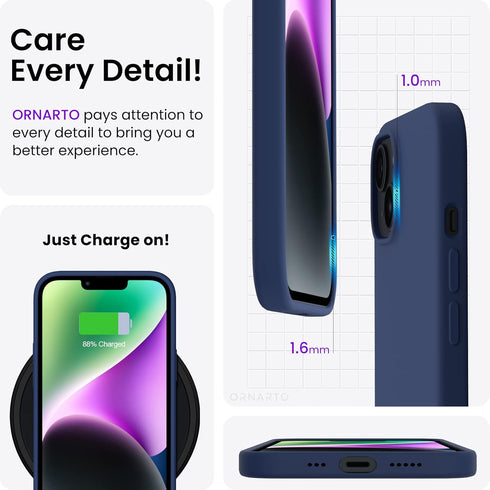 ORNARTO Compatible with iPhone 14 Case 6.1, Slim Liquid Silicone 3 Layers Full Phone Covered Soft Gel Rubber Case Protective Phone Cover 6.1 Inch-...