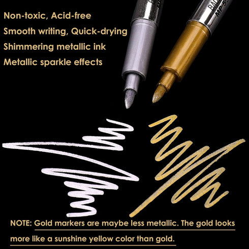 Dyvicl Premium Metallic Markers Pens - Silver and Gold Paint Pens for Black Paper, Glass, Rock Painting, Halloween Pumpkin, Card Making, Scrapbook...
