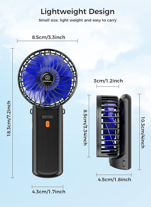 JZCreater Mini Handheld Fan,Portable Hand Held Fan, 15H Cooling Fan, Quiet 4 Speed, USB Rechargeable Battery Operated Desk Fan, Small Folding Elec...