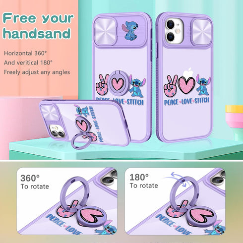 Joyleop (2in1 for iPhone 11 Case Cartoon Cute Love Stit for Girls Pretty Women Teen Kids Girly Phone Covers Purple Pattern Design with Slide Camer...