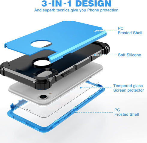 IDweel for iPhone XR Case with Tempered Glass Screen Protector,3 in 1 Shockproof Slim Hybrid Heavy Duty Hard PC Cover Soft Silicone Bumper Full Bo...