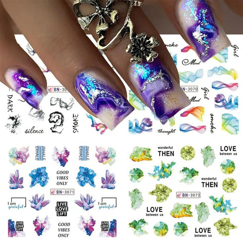12 Sheets Marble Nail Water Transfer Stickers Colorful Marble Patterns Nail Design Nail Art Stickers Irregular Wave Geometry Line Sliders Nail Dec...