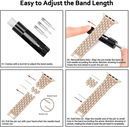 QVLANG Compatible for Apple Watch Band 44mm Series 6/5/4/SE, Diamond Rhinestone Case + Women Bling Band Stainless Steel Metal Bracelet for iWatch ...