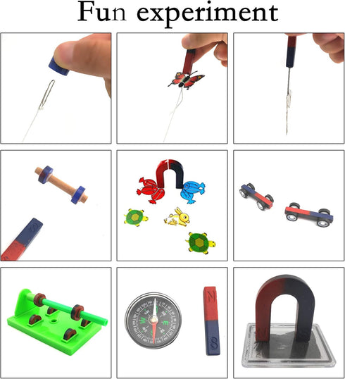 EUDAX Labs Junior Science N/S Magnet Set for Education Science Experiment Tools Icluding Bar/Ring/Horseshoe/Compass Magnets...