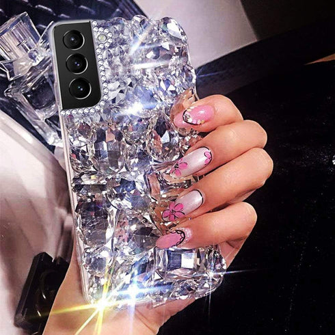 Bonitec Compatible with Galaxy S21 Case 3D Glitter Sparkle Bling Case Luxury Shiny Crystal Rhinestone Diamond Bumper Clear Gems Cute Protective Gi...