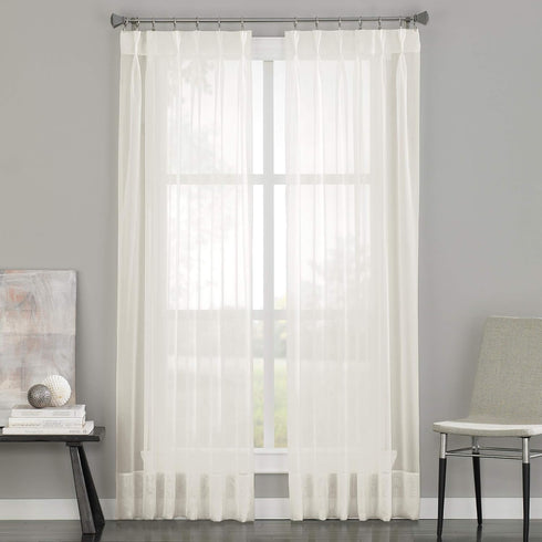 Curtainworks Soho Voile Sheer Pinch Pleat Curtain Panel, 29 by 144", Oyster...