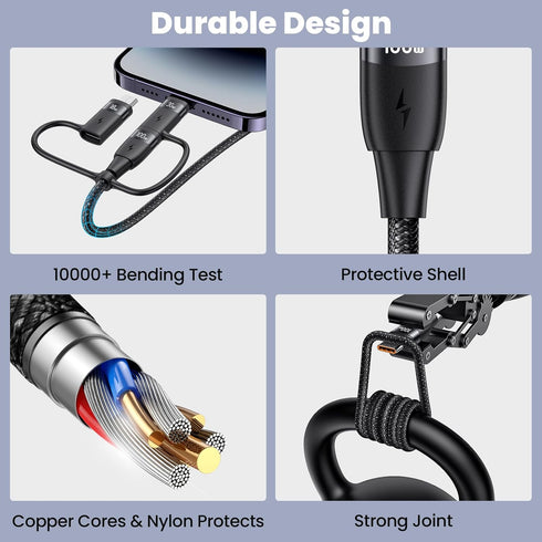 100W USB C Multi Charging Cable, USAMS 4FT 5-in-1 5A Fast Sync Charger Adapter Nylon Braided Type-C Cable for Laptop/Tablet/Phone and More......