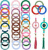 34pcs Silicone Beadable O Rings 65mm Round Silicone Loop with 2 Hole Hollow Silicon Ring Beads to Make Key Chain Beads for Bracelet Necklace Conne...