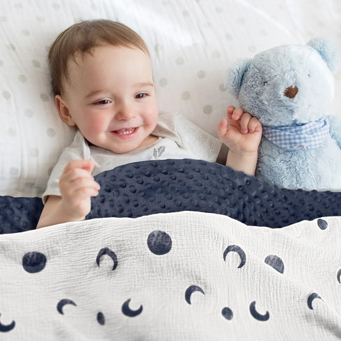 Baby Blankets for Unisex Boys Girls, Soft Nursery Crib Blankets with Muslin Cotton Front and Dotted Fleece Back for Newborns Toddlers 30x40inch (B...