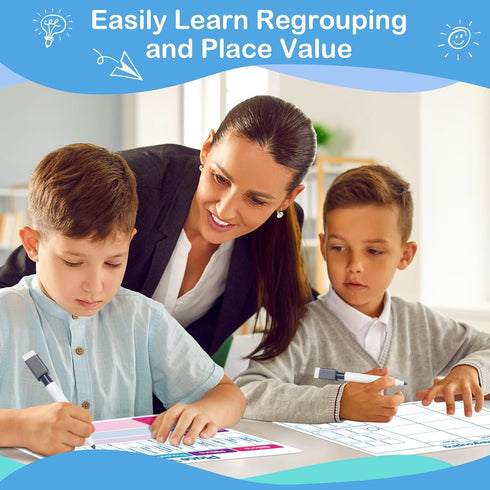 12 Pack Place Value Dry Erase Board Card,12" x 9"Regrouping Base Ten Small Whiteboard Math Manipulatives Addition Subtraction Game for Student Cla...