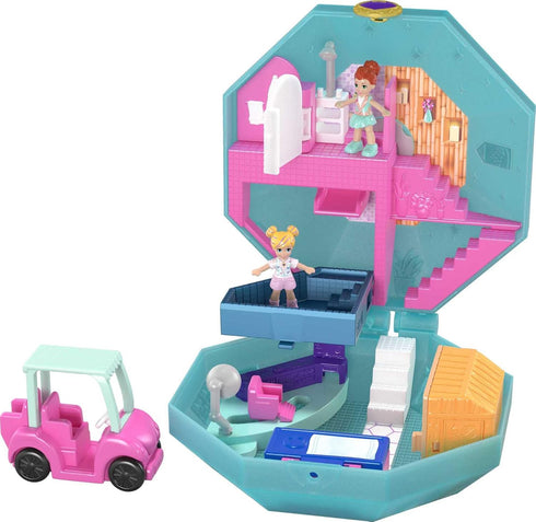 Polly Pocket Playset, Travel Toy with 2 Micro Dolls, Toy Car & Surprise Accessories, Pamperin Perfume Spa Compact...