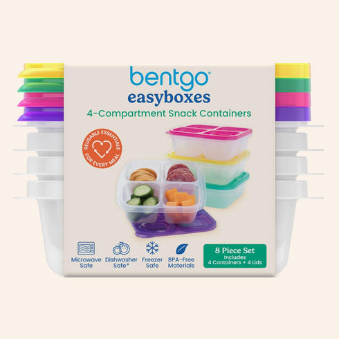 Bentgo Easyboxes 4-Compartment Snack Containers - 8-Piece Set with 4 Trays & 4 Custom-Fit Lids to Seal in Freshness - Reusable Food Storage & Meal...