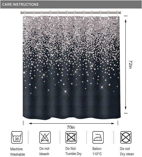 Silver Gray Bokeh Gorgeous (No Sparkles or Glitter) Shower Curtain,Falling Snow Night Sky Stars Black Night 3D Printed Fabric Bathroom Curtain wit...