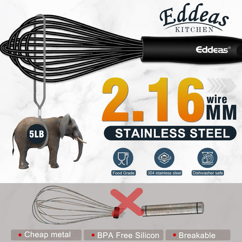 Whisk,Silicone Whisks for Cooking non Scratch Protect your ceramics from sticking to pots and pans.7+9+11in wisk.Perfect for Blending, Whisking, B...
