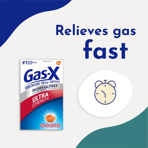 Gas-X Ultra Strength Gas Relief Softgels with Simethicone 180 mg for Bloating Relief - 50 Count...