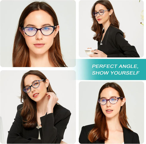 EYEURL Cat Eye Reading Glasses for Women 2 Pair Blue Light Blocking Readers 1.75 Comfort Spring Hinge Lightweight Eyeglasses Anti Glare for Ladies...