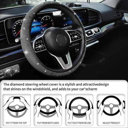 Bling Steering Wheel Cover, Rhinestones Steering Wheel Cover Crystal Diamond for Women, Sparkling Car Wheel Protector Universal Fit 14-15 inches -...