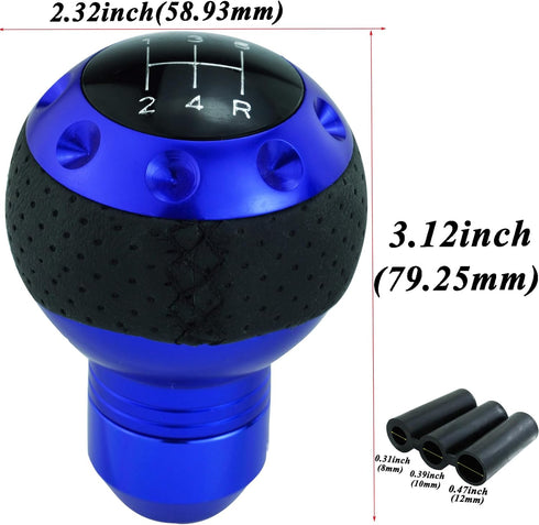 Abfer Leather Shift Knob 5 Speed Car Gear Shifter Knobs Round Stick Shifting Lever Fit for Most Vehicle, Blue...