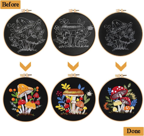 HVEST Mushroom Embroidery Kit for Beginners Adults, 3 Sets Floral Plant Cross Stitch Kits Embroidery Patterns Needlepoint Kits for Kids DIY Embroi...