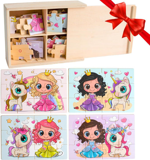 4-in-1 Princess Jigsaw Puzzles for Kids, Wood Puzzles for Kids Ages 3-5 48 Piece Wooden Puzzles for Toddlers 3-5, Wooden puzzles for toddlers, Ess...