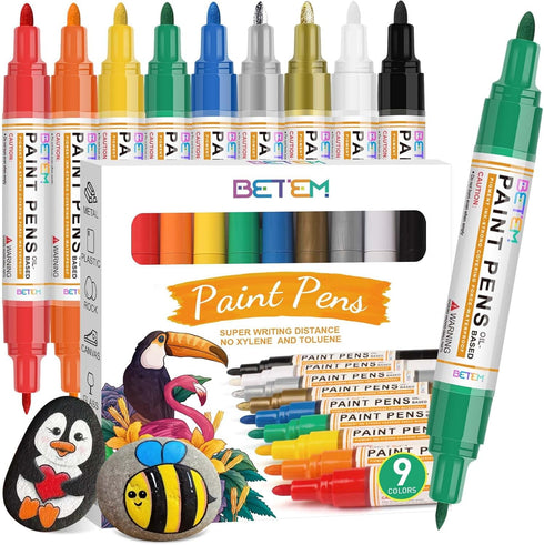 Oil Based Paint Markers, Dual Tip Paint Pens(0.7mm & 3mm), Gold Silver Permanent Paint Marker Pen, Waterproof, Quick Dry, for Fabric, Rock Paintin...