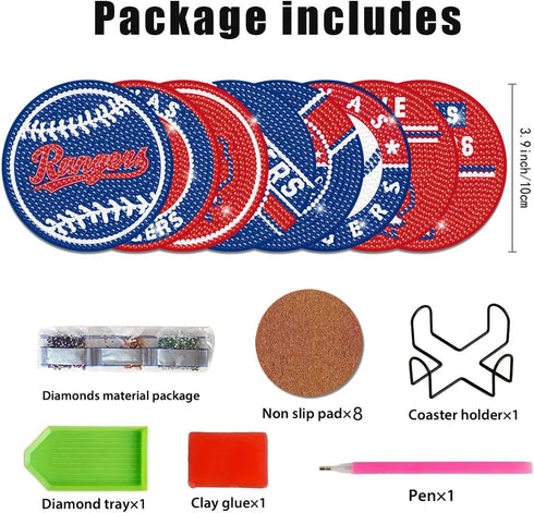 8 Pcs Baseball Diamond Art Coasters Kits with Holder, Diamond Painting Coaster Kits DIY Crafts for Adults Diamond Art Painting Kits Supplies for T...