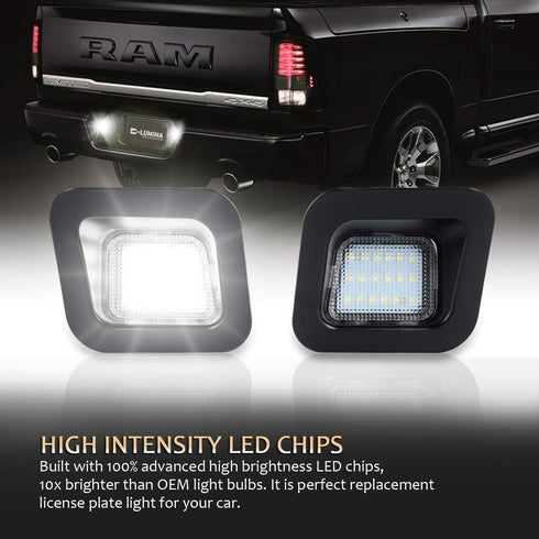 D-Lumina LED License Plate Lights Assembly Clear Lens Compatible with 2003-2018 Dodge Ram 1500 2500 3500 Pickup Truck, Rear Bumper Tag Light 6000K...