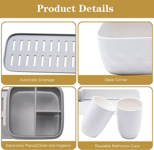 Toothbrush Holders for Bathrooms,Kids Electric Toothbrush Holder with 2 Cups Set,White Tooth Brush Toothpaste Caddy Storage,Small Bathroom Counter...