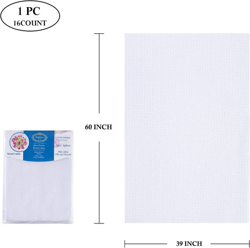 Aida Cloth Big Size 16 Count, White Cross Stitch Fabric, 39 inch by 60 inch...