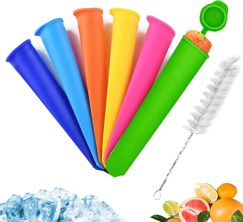 Silicone Ice Pop Mold Wpunwen Popsicle Molds with Lids 6 Pcs Silicone Popsicle Molds Reusable Popsicle Tubes with Clean Brush Durable Pure Color...