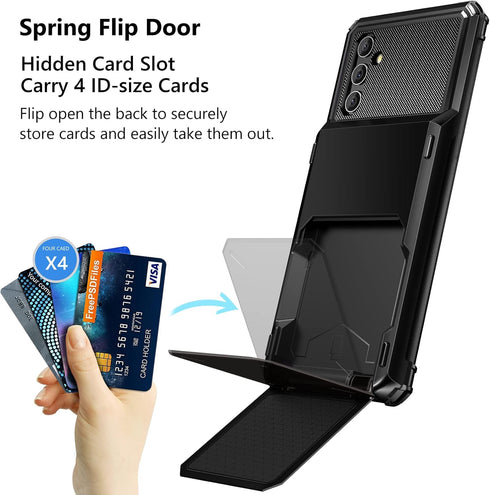 Vofolen for Galaxy A13 Case Wallet Cover 4-Card Credit Card Holder ID Slot Scratch Resistant Dual Layer Hybrid Protective Hard Shell Rugged TPU Bu...