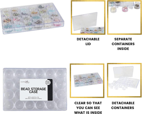 Everything Mary Large Plastic Bead Storage Organizer Box, 24 Jars - Container for Beads & Supplies - Organizers for Craft, Art, & Painting - Plast...