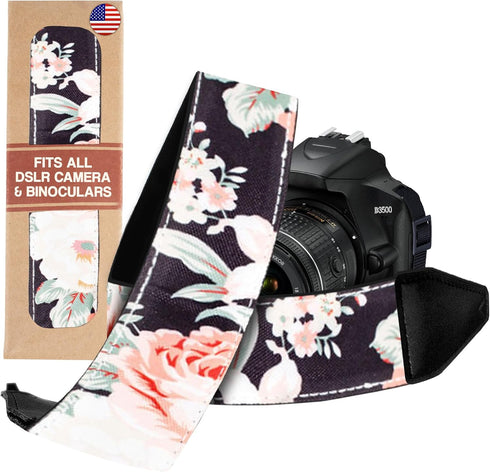 Art Tribute Camera Strap for All DSLR and Mirrorless Cameras Including Binoculars. Universal Strap, Rose Floral Pattern Neck Shoulder Camera Strap...