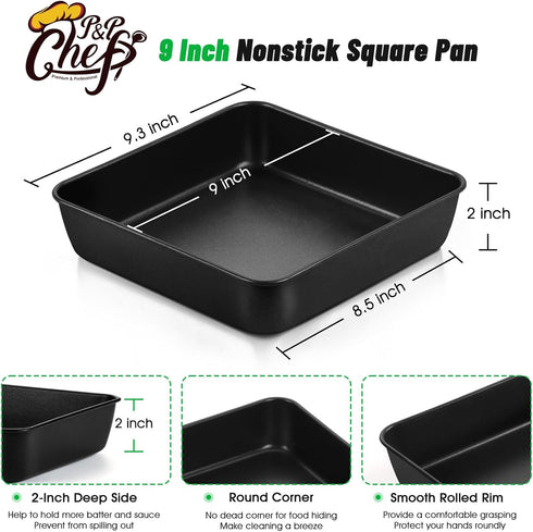 P&P CHEF 9 Inch Square Baking Pan, Square Cake Lasagna Pan, Nonstick Coated Stainless Steel Lasagna Pan for Baking Roasting Serving, Oven Safe & E...