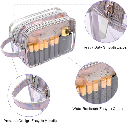 Lermende Clear Makeup Bag, 2 Layer, Water-Resistant, Large, Portable, Transparent, Travel, Women and Girl...