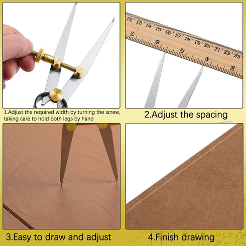 Weewooday 2 Pieces Adjustable Lockable Divider Leather Compass 6 Inch and 8 Inch Leather Compass Creaser Drafting Compass Tool for Woodworking, Me...