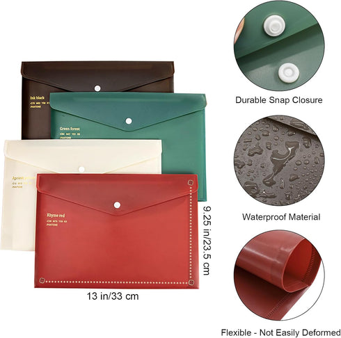 VANRA File Folders Letter Size 12 Pack Plastic File Envelopes with Snap Closure, A4 Filing Envelope Project Folder Holder File Pockets Jacket Docu...