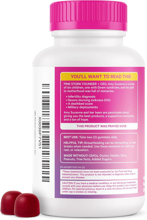 Pink Stork Lactation Supplement Gummies - Support Breast Milk Supply with Milk Thistle, Alfalfa, Vitamin D, and B12, Postpartum Recovery, Breastfe...
