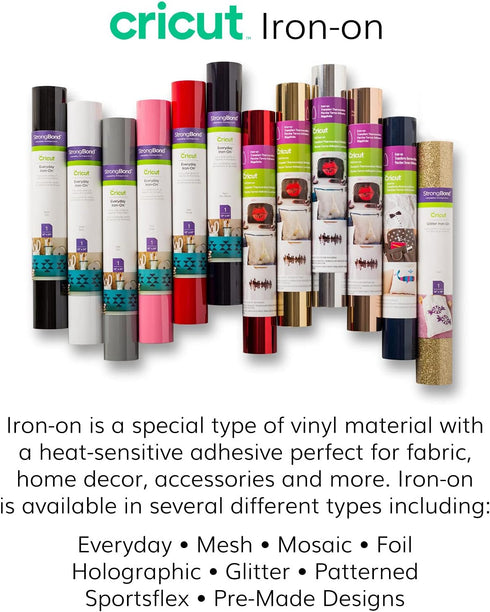 Cricut Glitter Iron On, Black (12'x19' Roll) - HTV Heat Transfer Vinyl, Compatible with Cricut Heat Presses & Maker + Explore Machines...