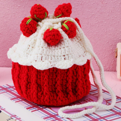 Strawberry Crochet Bag:1pc Knitted Bag Fruit Purse Women Knit Clutch Bag Handmade Knit Satchel Purse Handbag...