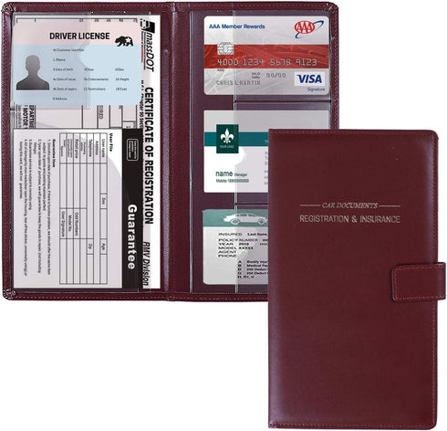 GNEGNI Leather Car Registration and Insurance Card Holder, Auto Truck Document Holder Vehicle Glove Box Paperwork Organizer Wallet with Magnetic C...