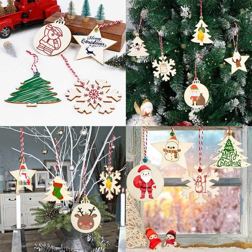 OurWarm 40PCS Wooden Christmas Ornaments Unfinished Wood Slices with Holes, Christmas Crafts DIY Centerpieces Wooden Ornaments to Paint Hanging De...